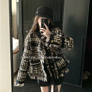 Black gold braided fringed wool jacket